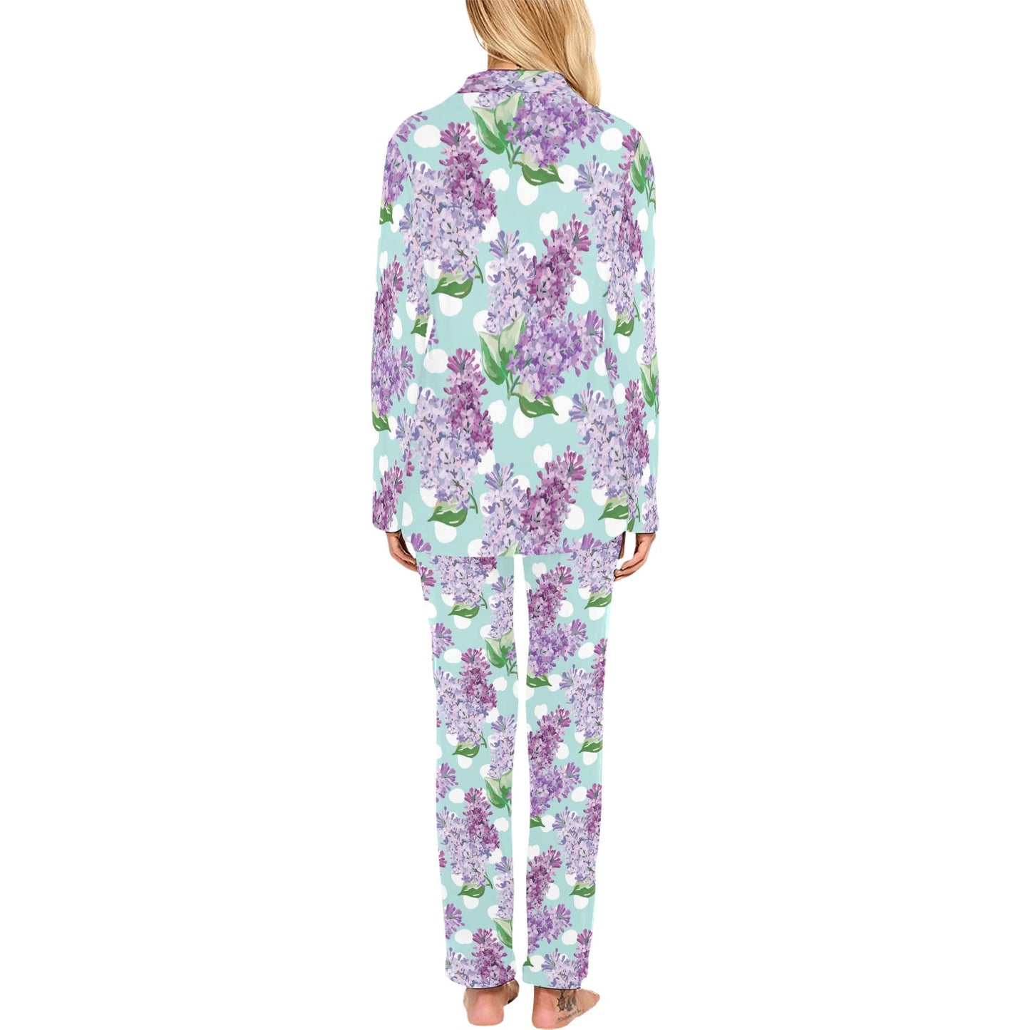 Lilac Pattern Print Design 02 Women's Long Pajama Set