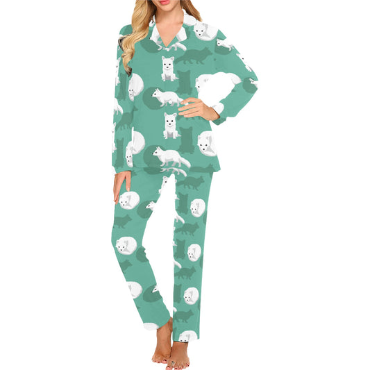Arctic Fox Pattern Print Design Women's Long Pajama Set
