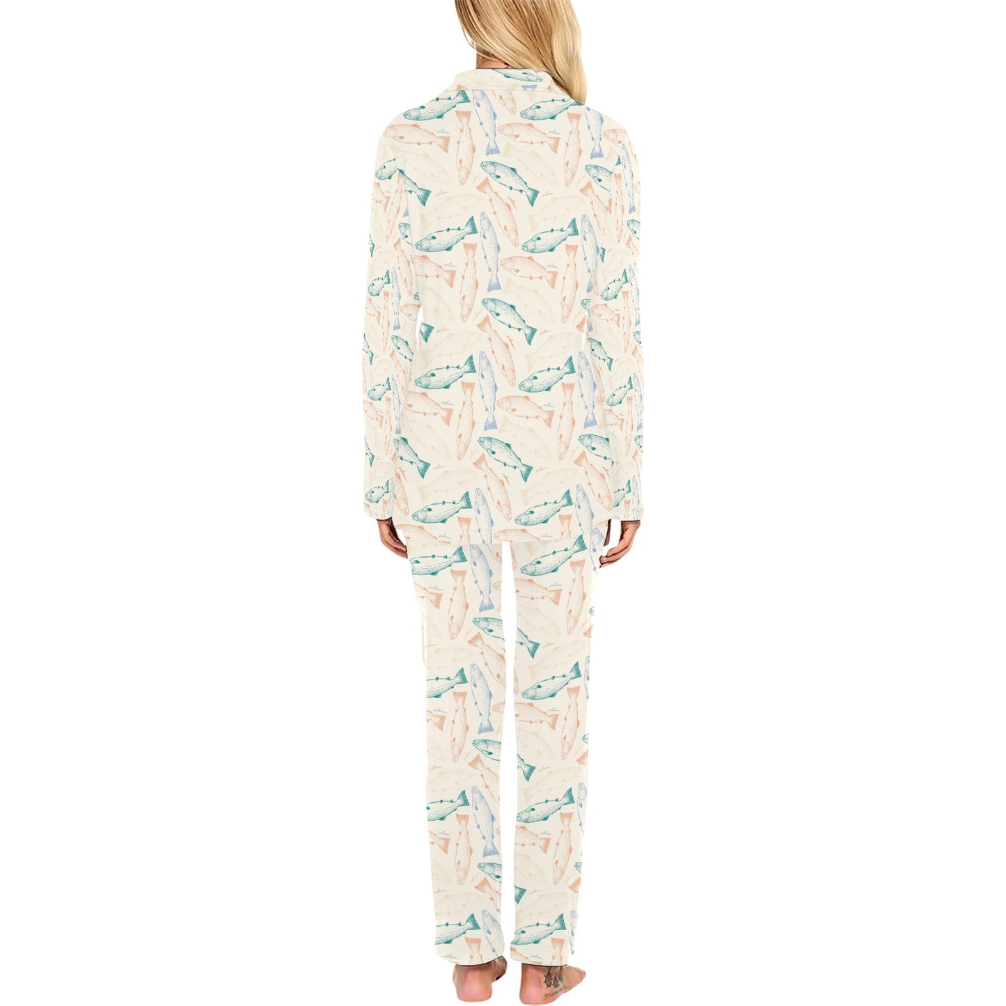 Salmon Fish Print Design LKS305 Women's Long Pajama Set