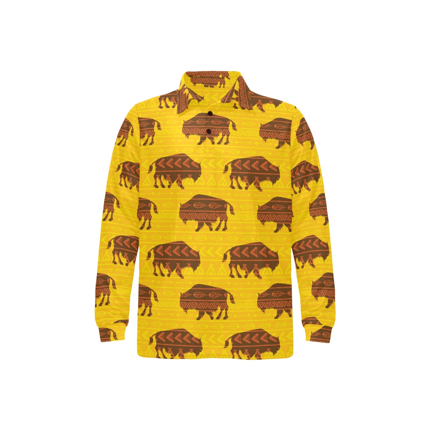 Bison Native Pattern Print Design 01 Long Sleeve Polo Shirt For Men's