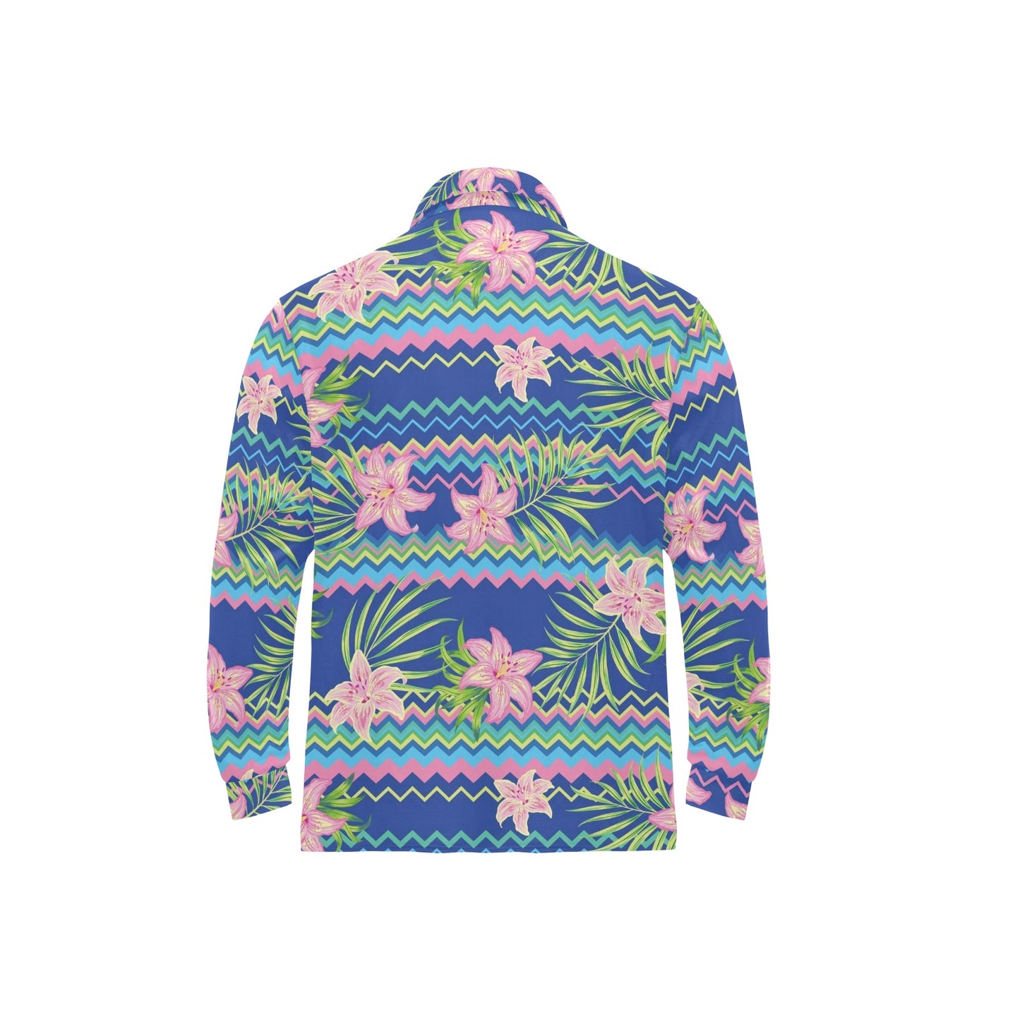 Lily Pattern Print Design LY015 Long Sleeve Polo Shirt For Men's