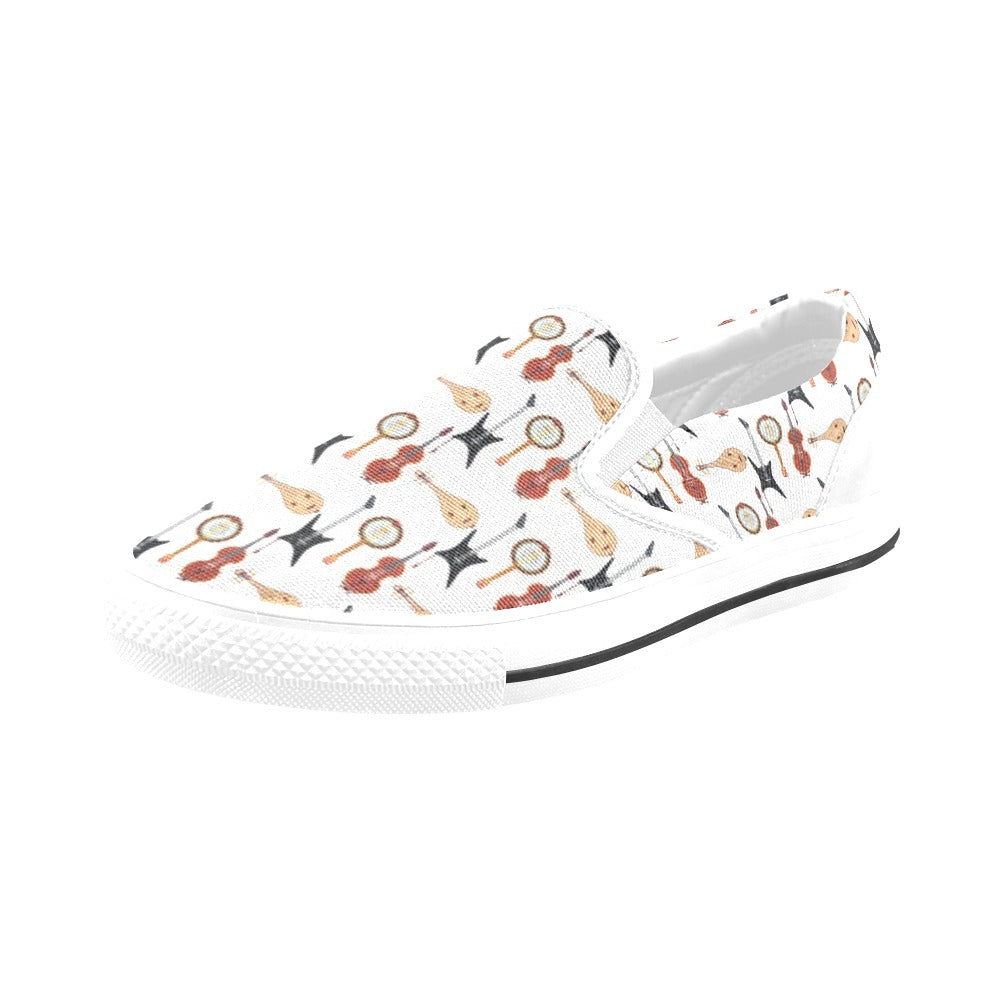 Banjo Print Design LKS403 White Slip Ons Canvas Women's Shoes