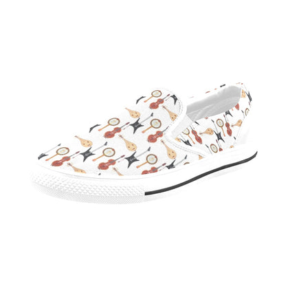 Banjo Print Design LKS403 White Slip Ons Canvas Women's Shoes
