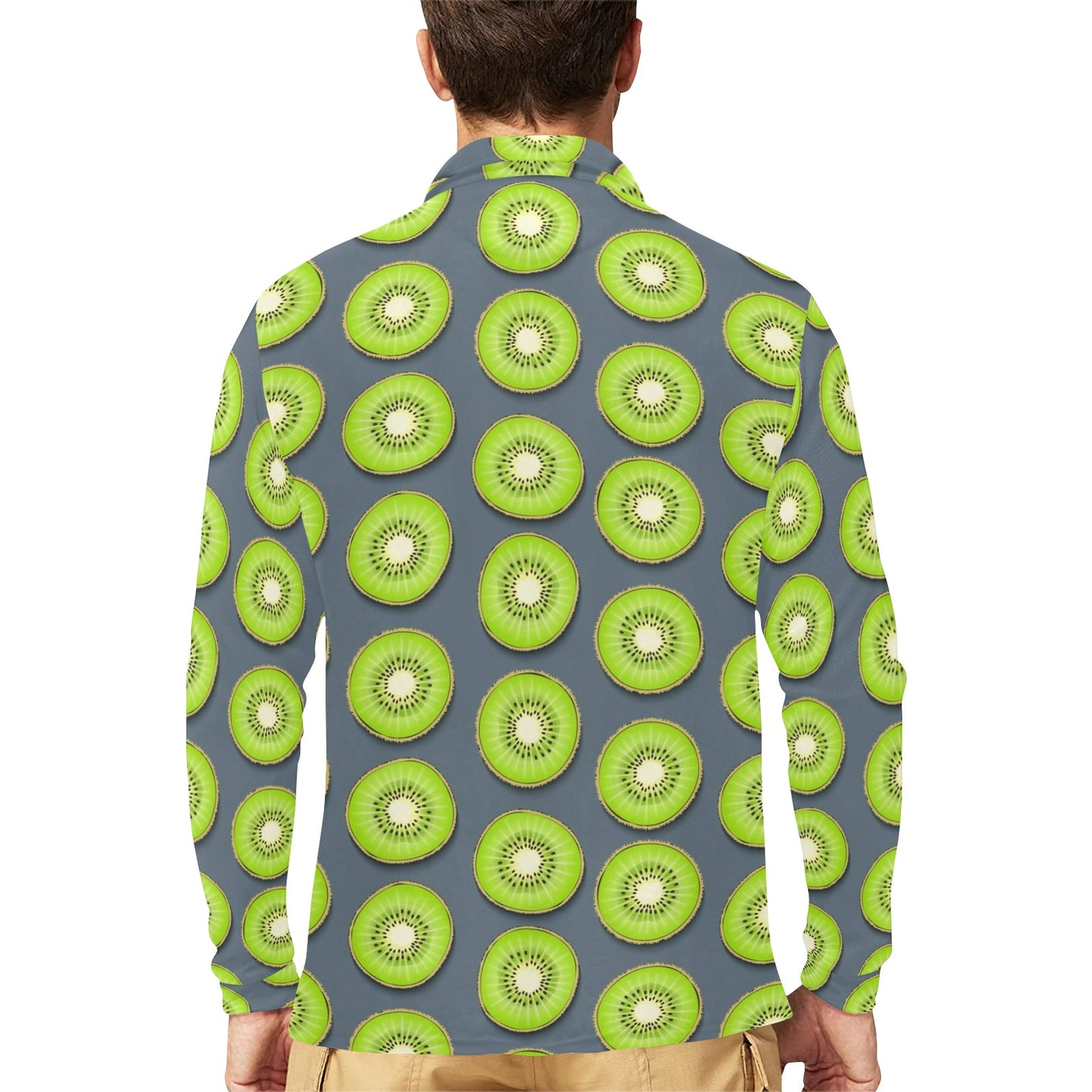 Kiwi Pattern Print Design KW06 Long Sleeve Polo Shirt For Men's