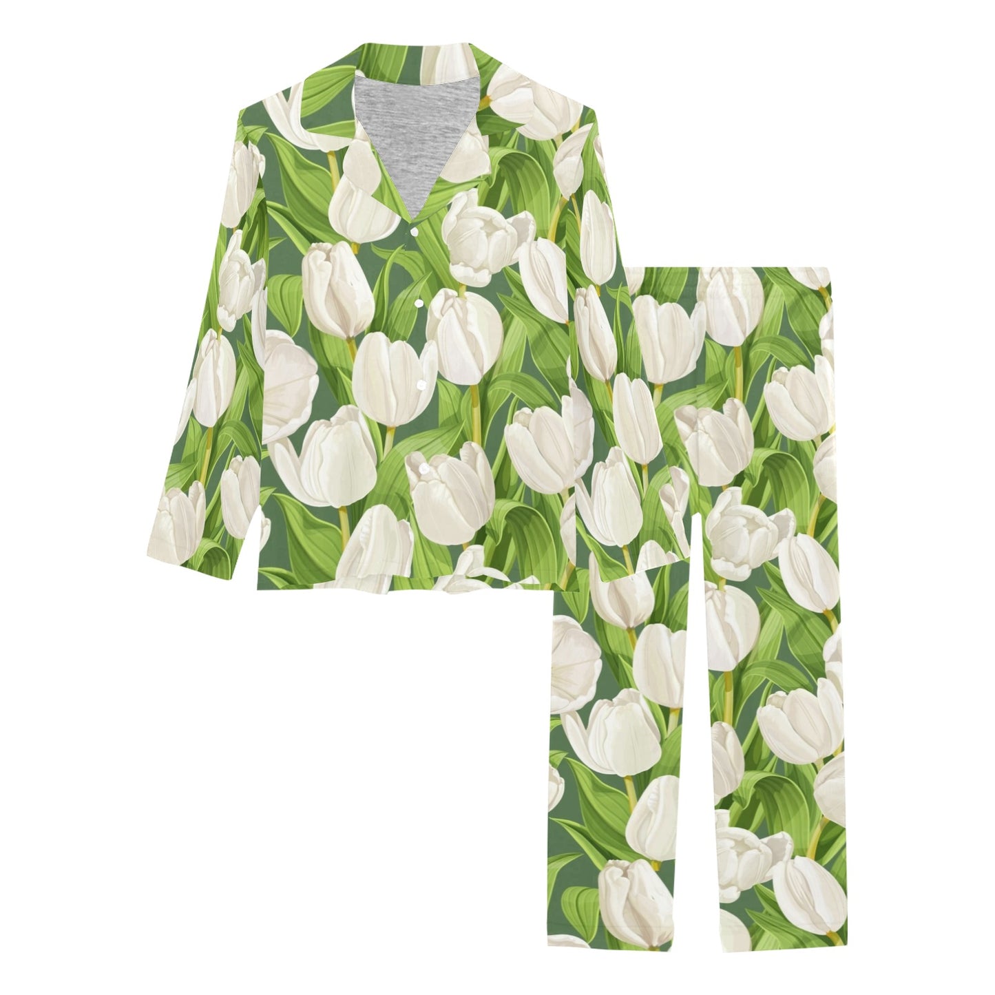 Tulip White Pattern Print Design TP05 Women's Long Pajama Set