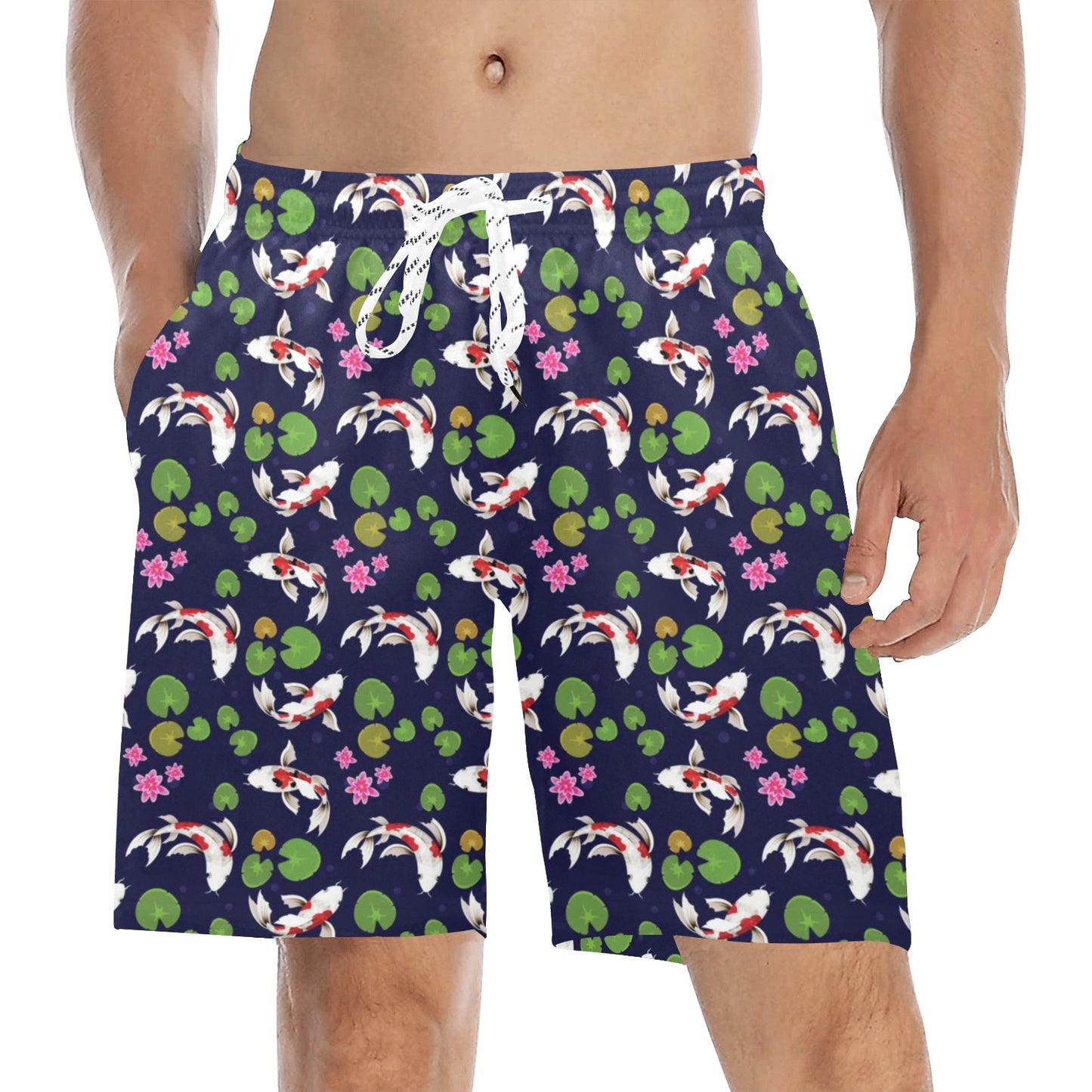 Koi Carp Pattern Design Themed Print Men's Swim Trunks Beach Shorts