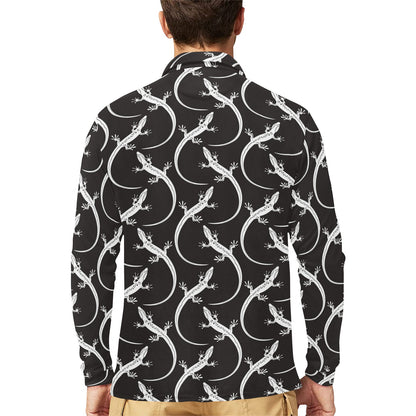lizard Pattern Print Design 01 Long Sleeve Polo Shirt For Men's