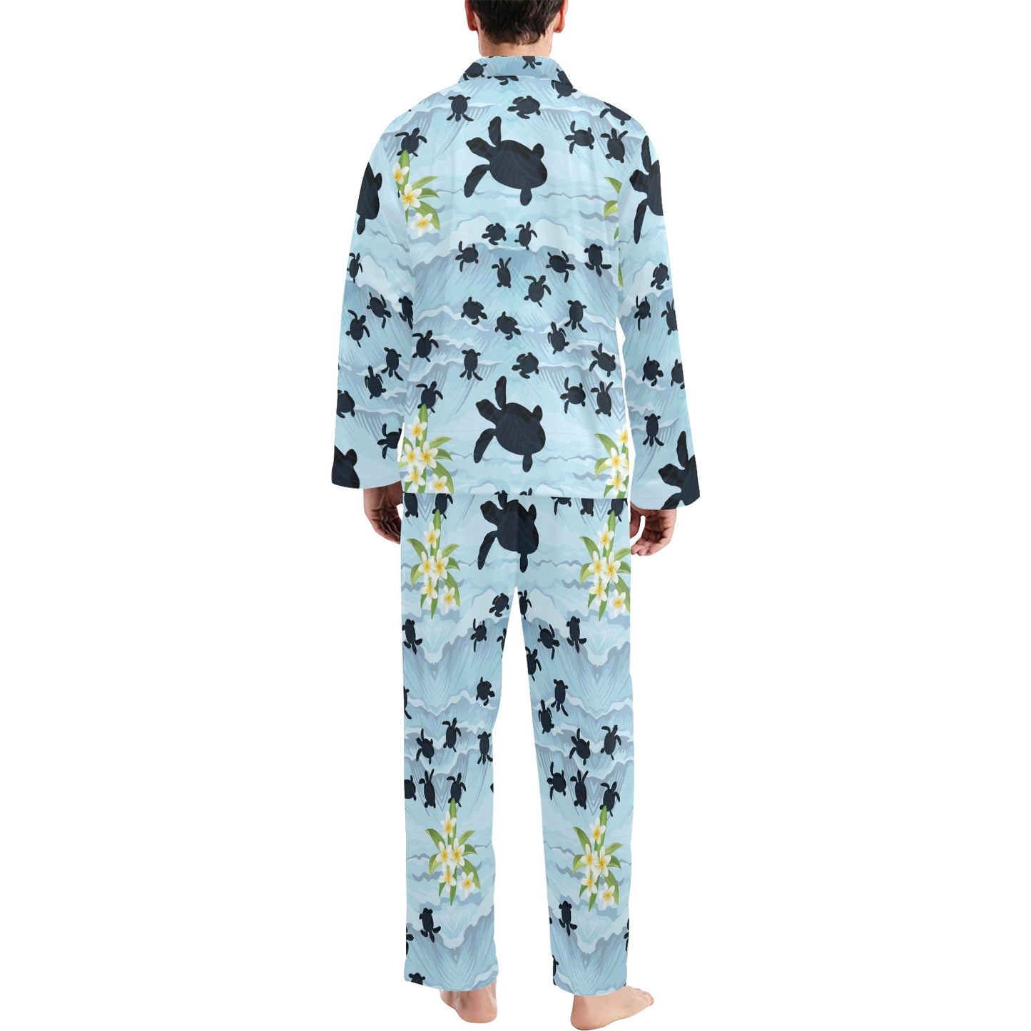 Sea Turtle Pattern Print Design T011 Men's Long Pajama Set