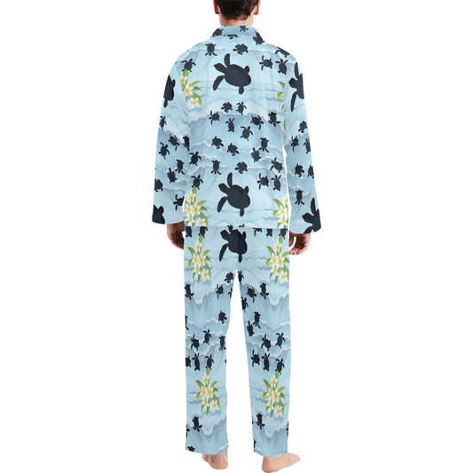 Sea Turtle Pattern Print Design T011 Men's Long Pajama Set