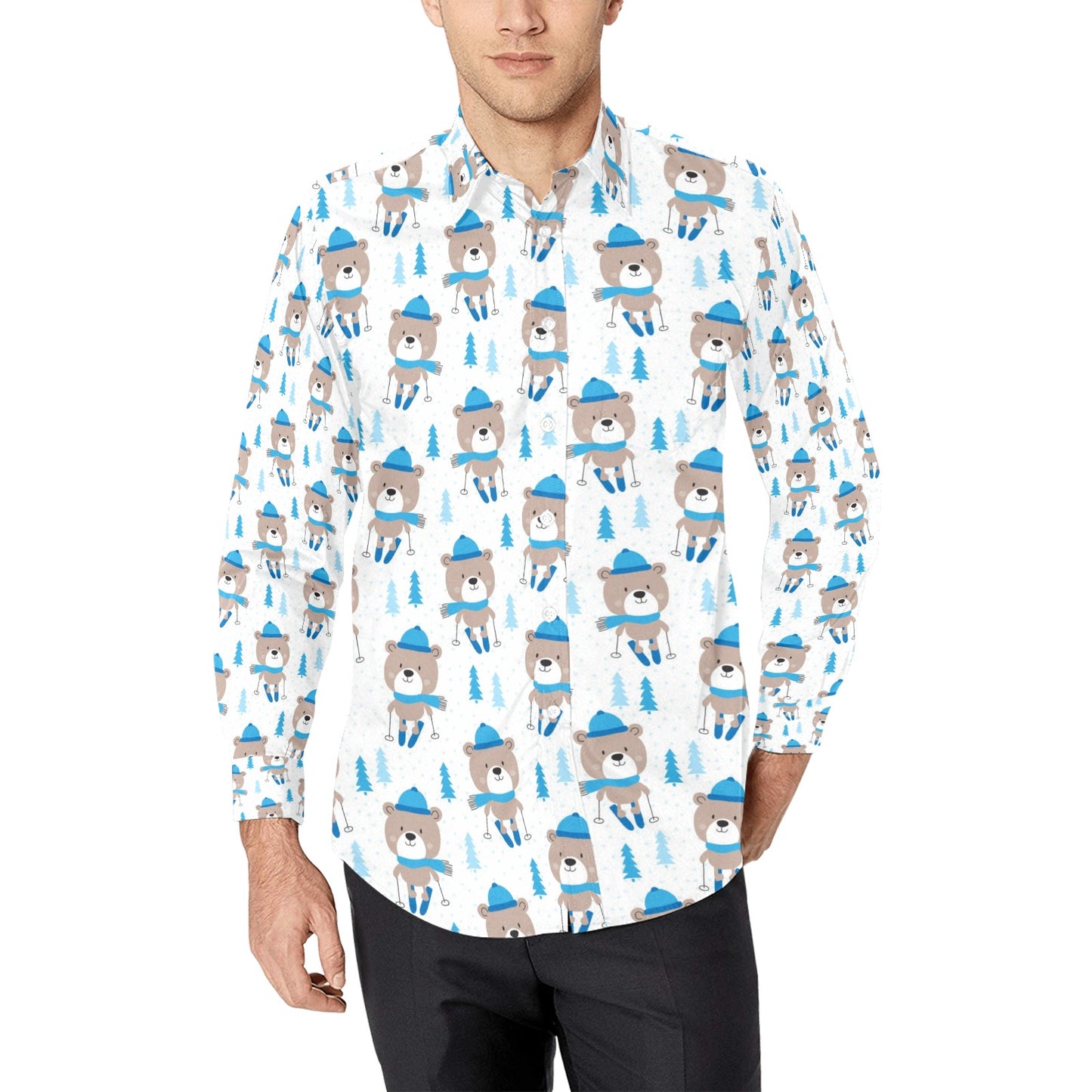 Ski Print Design LKS306 Men's Long Sleeve Dress Shirt