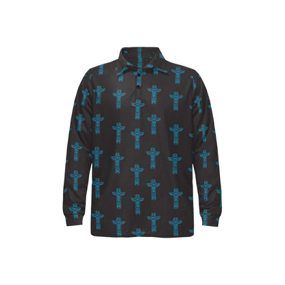 Totem Print Design LKS304 Long Sleeve Polo Shirt For Men's