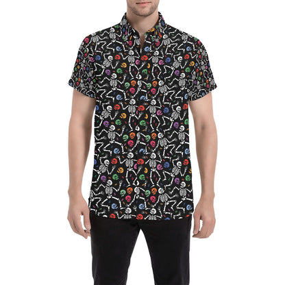 Skeleton Print Design LKS307 Men Short Sleeve Button Up Shirt