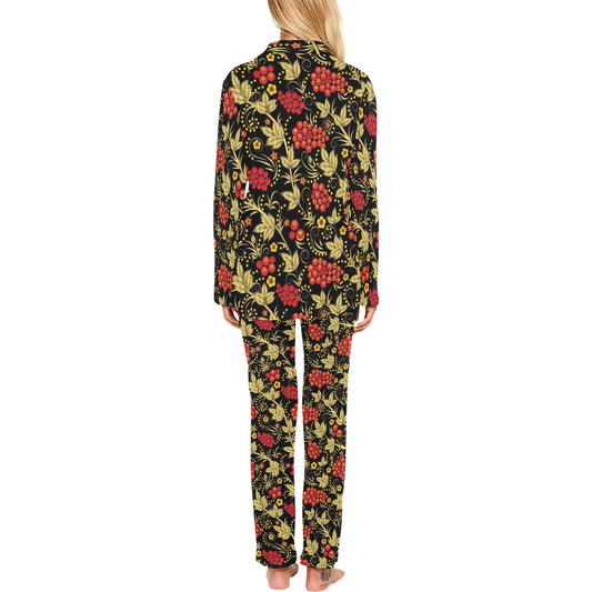 Cranberry Pattern Print Design CB02 Women's Long Pajama Set