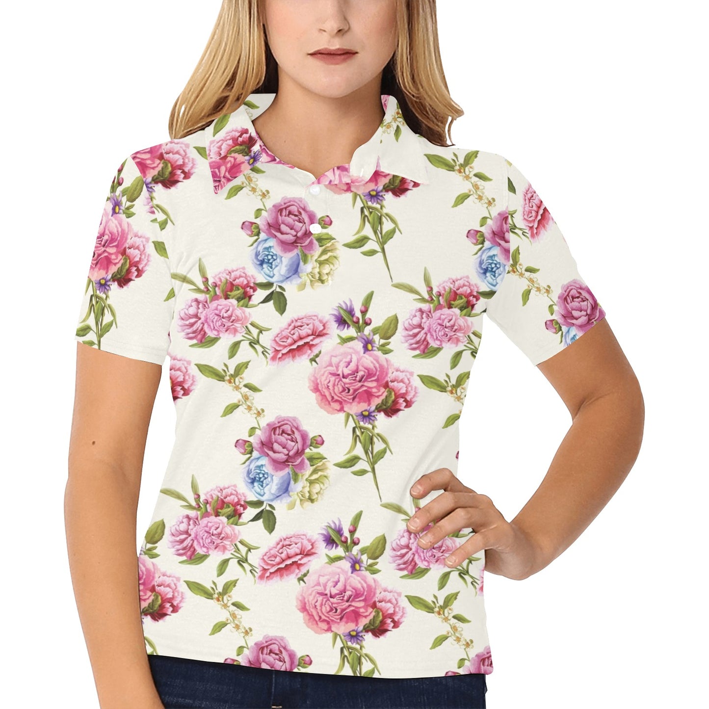 Carnations Pattern Print Design CN02 Women's Polo Shirt