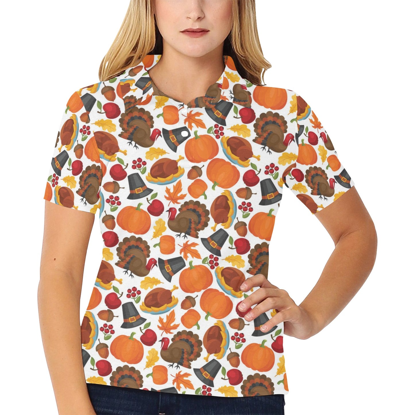 Thanksgiving Print Design LKS304 Women's Polo Shirt
