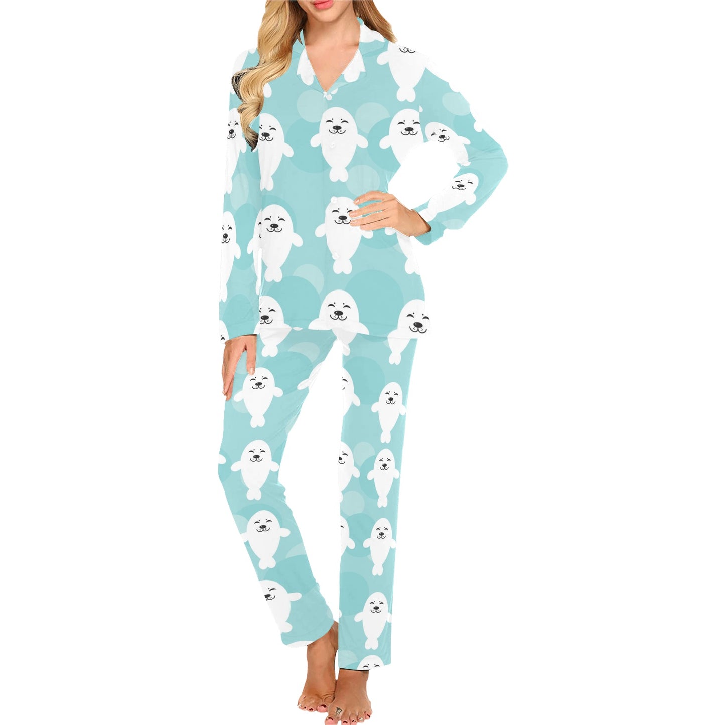 Sea Lion Baby Pattern Print Design 01 Women's Long Pajama Set