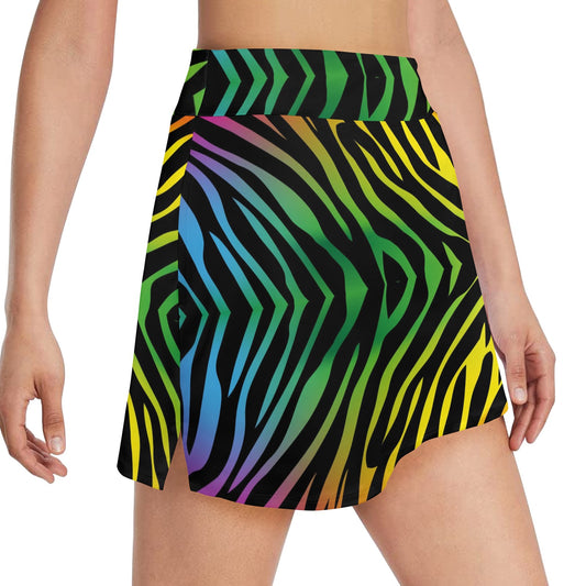 Rainbow Zebra Themed Print 17" Golf & Pickleball Skort with Pockets