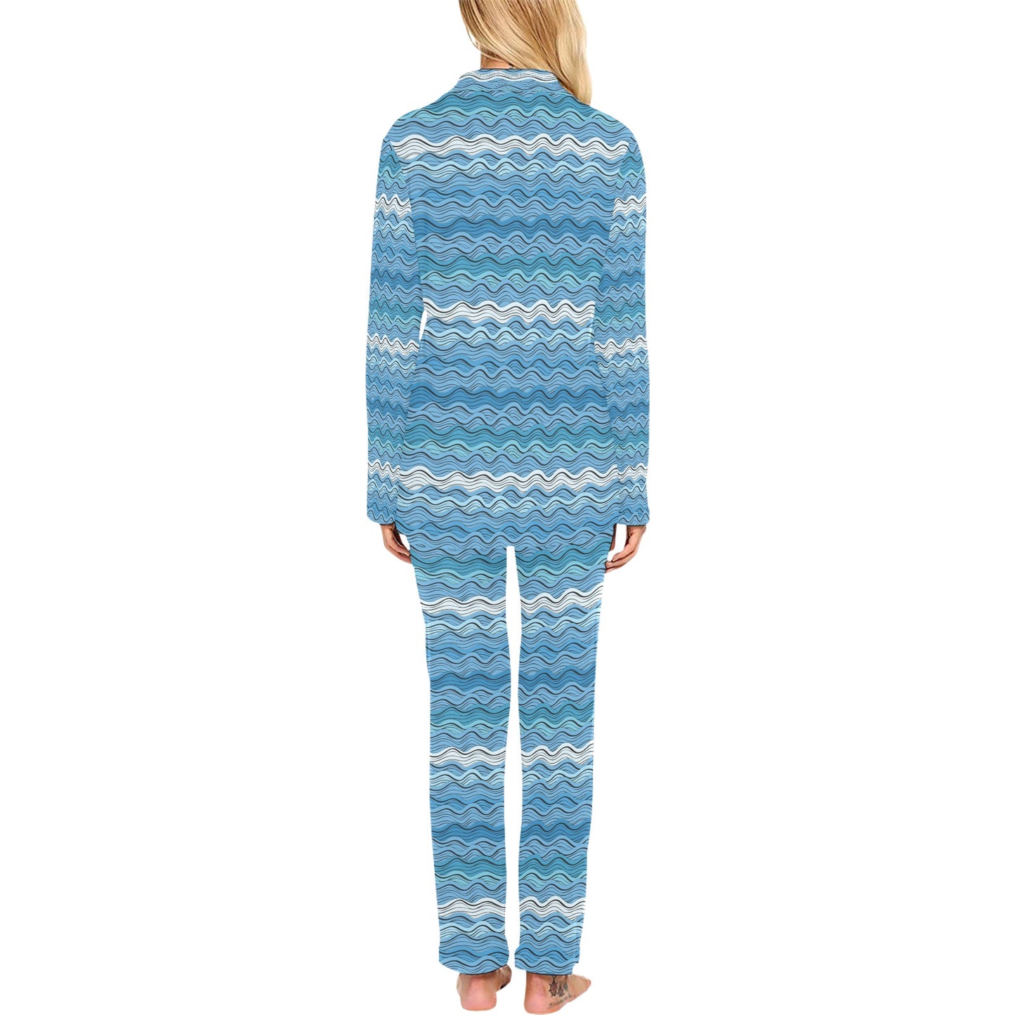 Wave Print Design LKS301 Women's Long Pajama Set