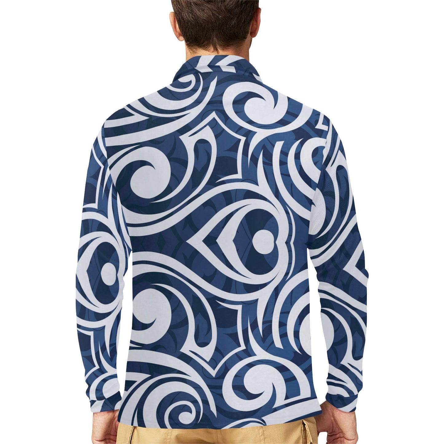 Maori Pattern Print Design 01 Long Sleeve Polo Shirt For Men's
