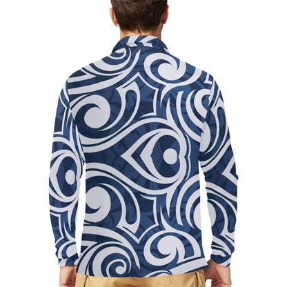 Maori Pattern Print Design 01 Long Sleeve Polo Shirt For Men's