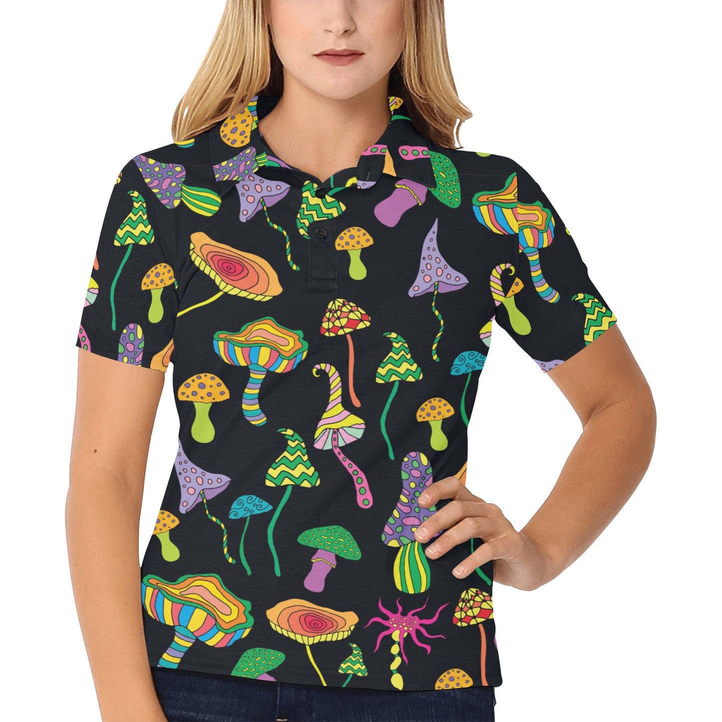 Psychedelic Mushroom Pattern Print Design A02 Women's Polo Shirt