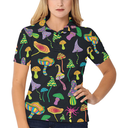 Psychedelic Mushroom Pattern Print Design A02 Women's Polo Shirt