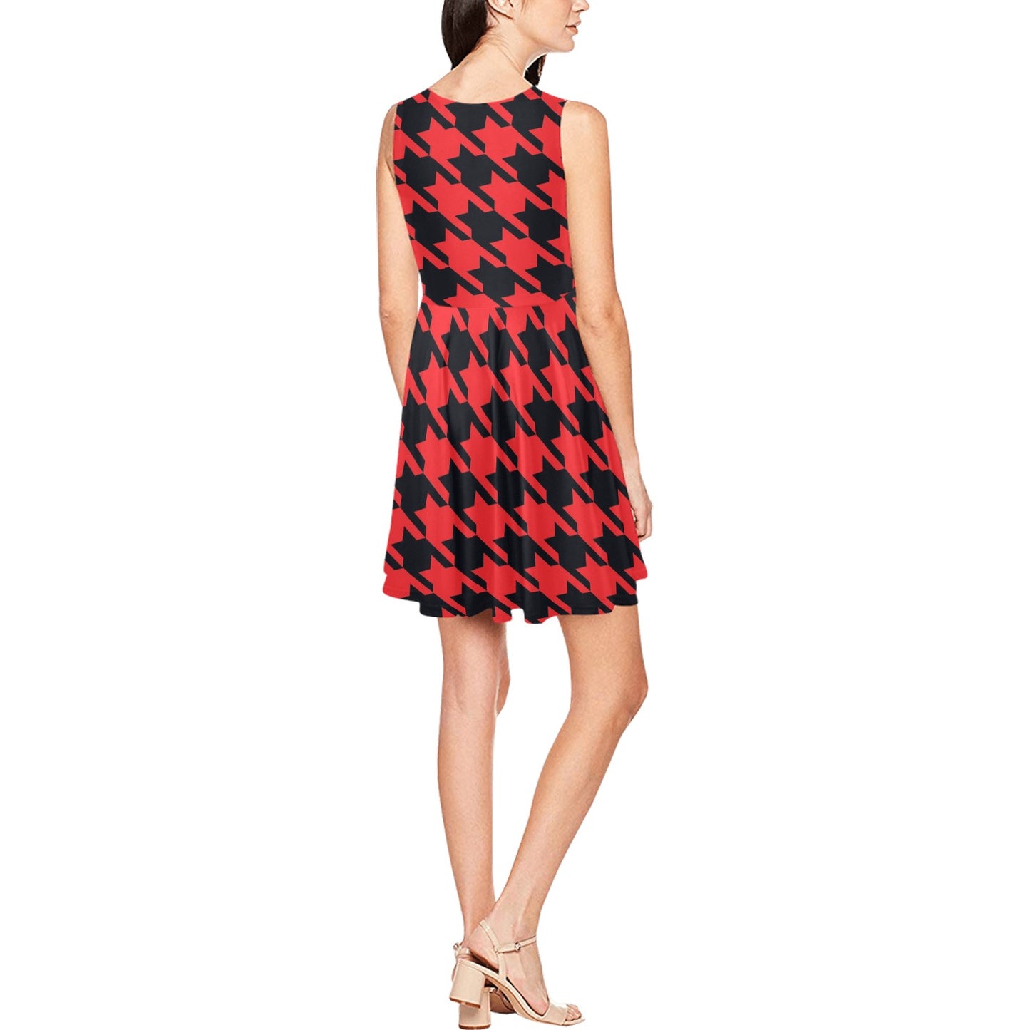 Houndstooth Red Pattern Print Design 03 Sleeveless Dress
