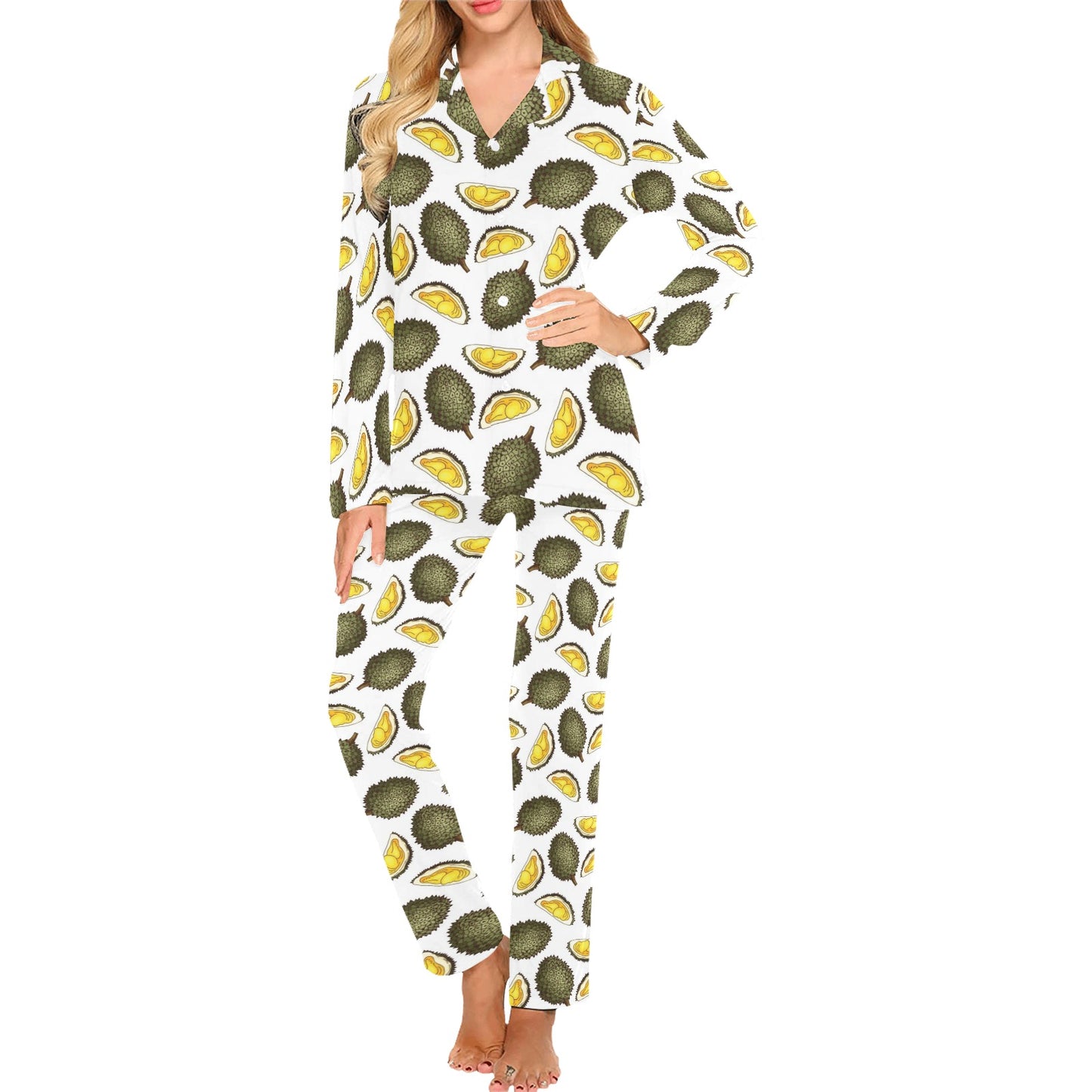 Durian Pattern Print Design DR03 Women's Long Pajama Set