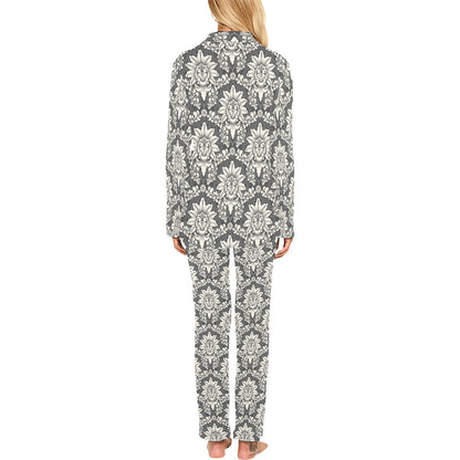 Damask Elegant Print Pattern Women's Long Pajama Set