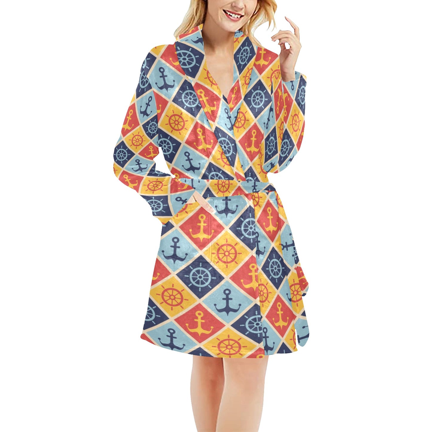 Nautical Pattern Design Themed Print Women's Fleece Robe