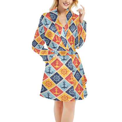 Nautical Pattern Design Themed Print Women's Fleece Robe