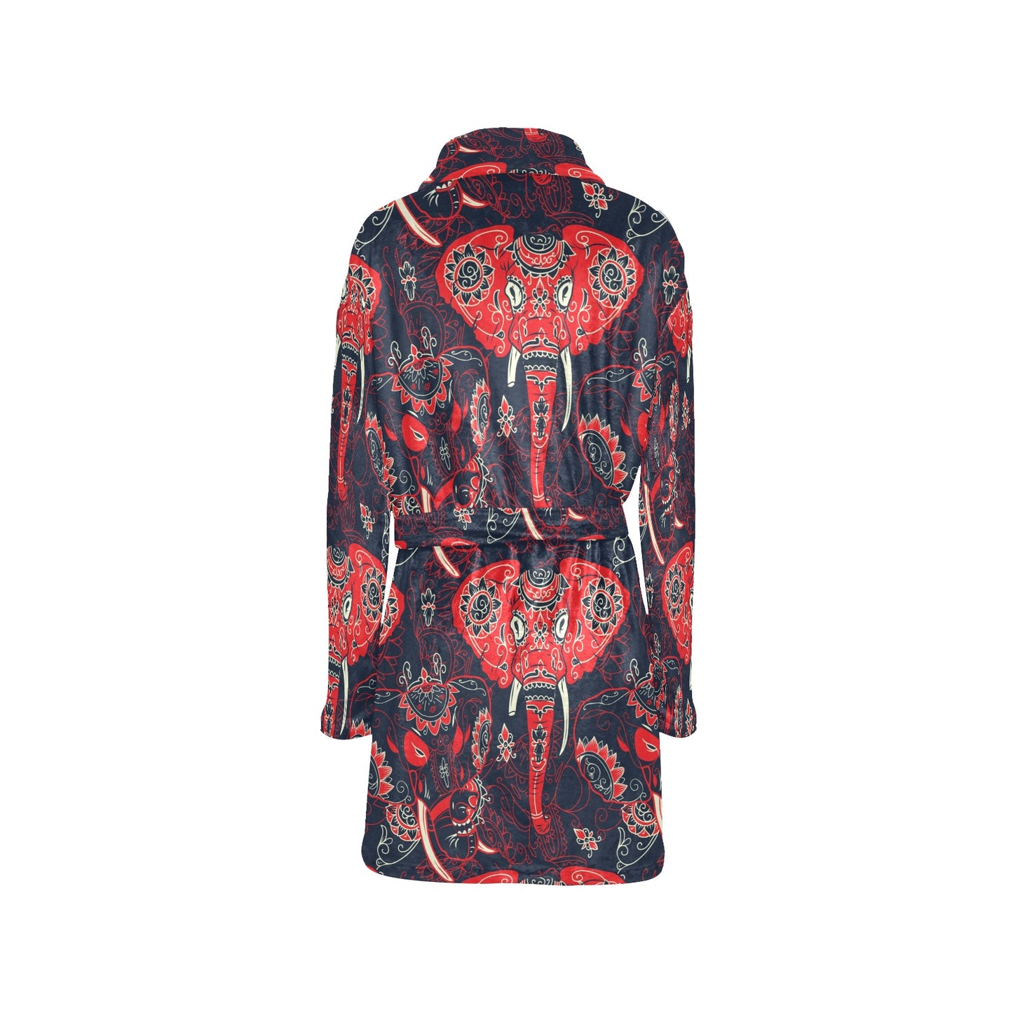Red Indian Elephant Pattern Women's Fleece Robe