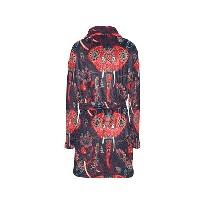 Red Indian Elephant Pattern Women's Fleece Robe