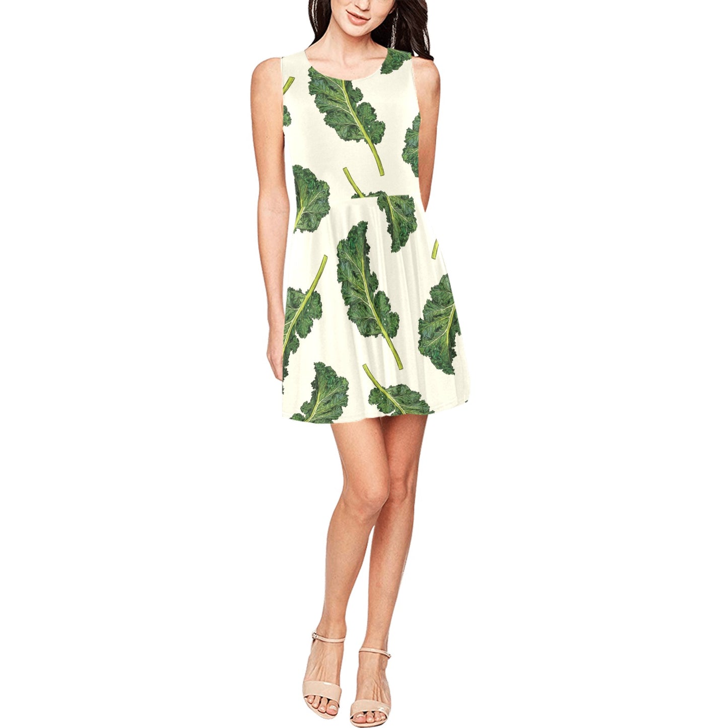 Kale Pattern Print Design 03 Sleeveless Dress