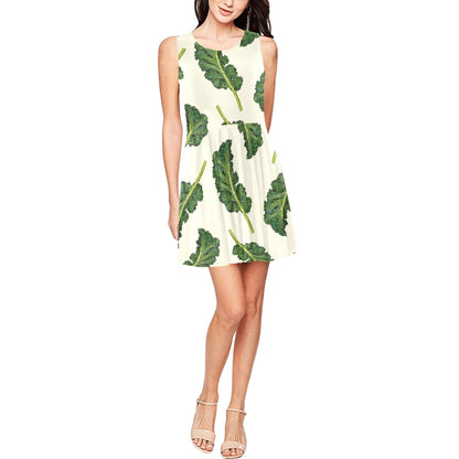 Kale Pattern Print Design 03 Sleeveless Dress