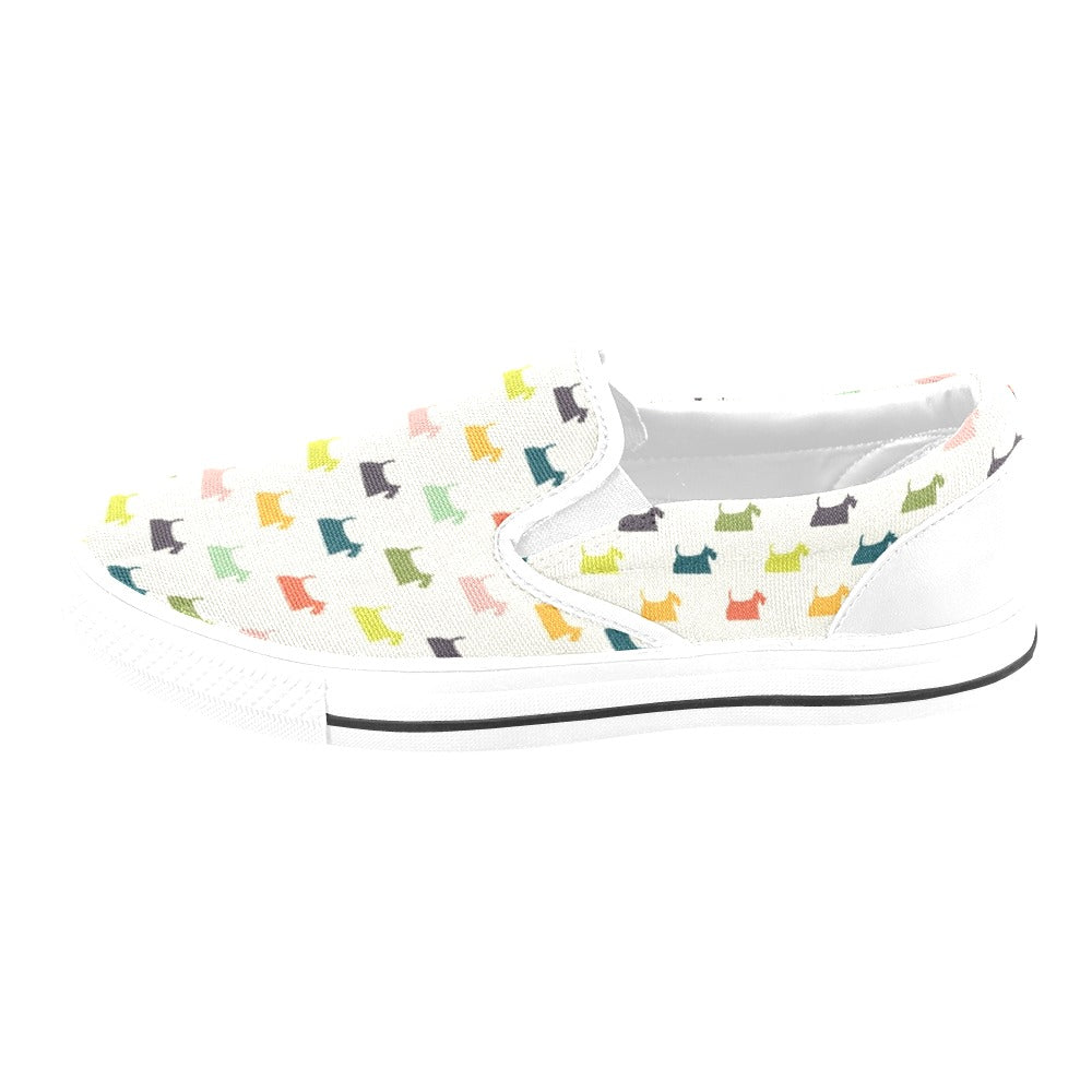 Scottish Terriers Print Design LKS305 White Slip Ons Canvas Women's Shoes