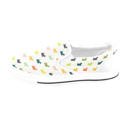 Scottish Terriers Print Design LKS305 White Slip Ons Canvas Women's Shoes