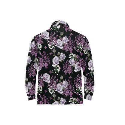 Lilac Pattern Print Design LI04 Long Sleeve Polo Shirt For Men's