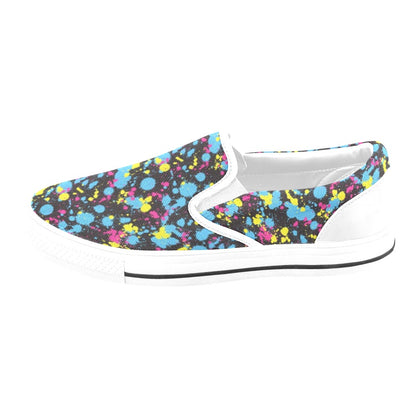 Splatter Colorful Print Design LKS301 White Slip Ons Canvas Women's Shoes