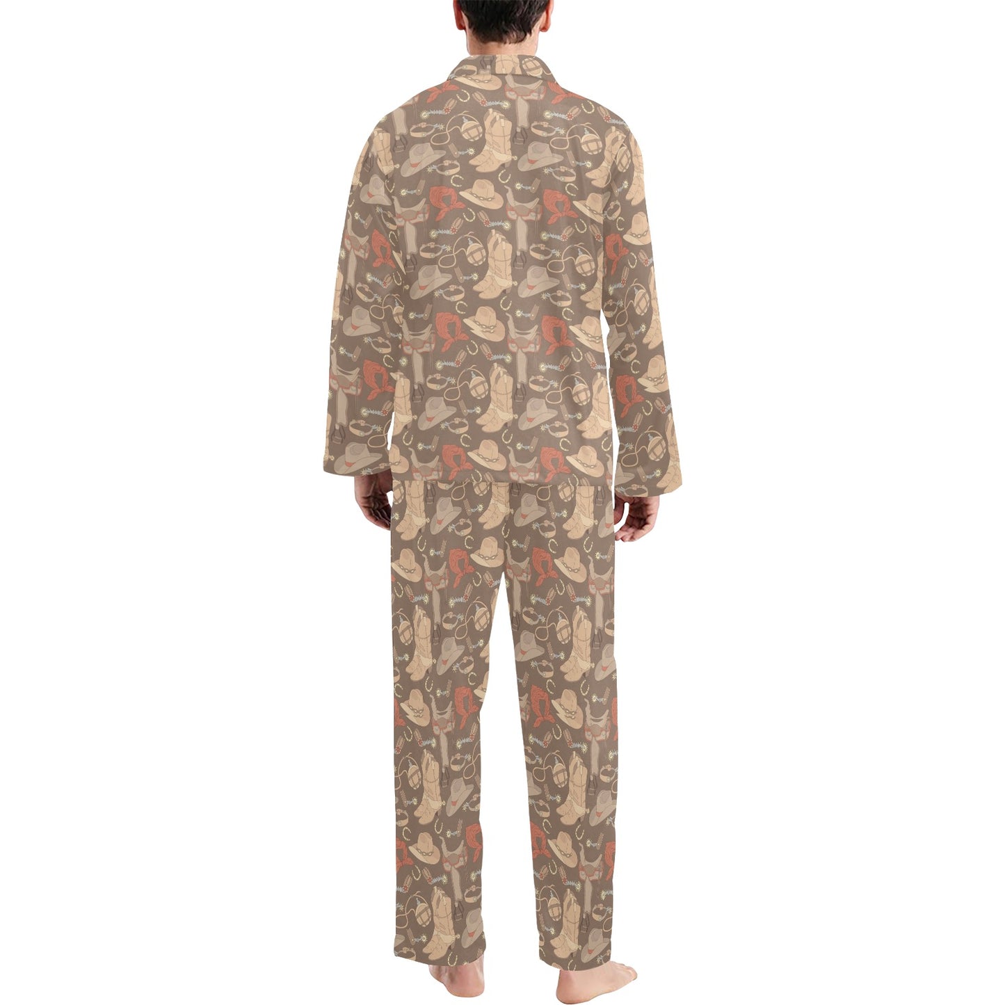Cowboy Pattern Print Design 02 Men's Long Pajama Set
