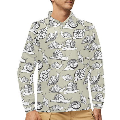 Snail Pattern Print Design 03 Long Sleeve Polo Shirt For Men's
