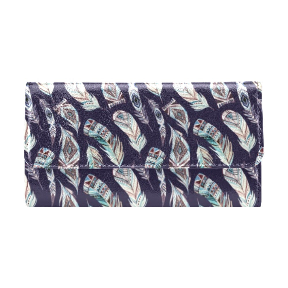 Feather Vintage Boho Design Print Women's Trifold Wallet
