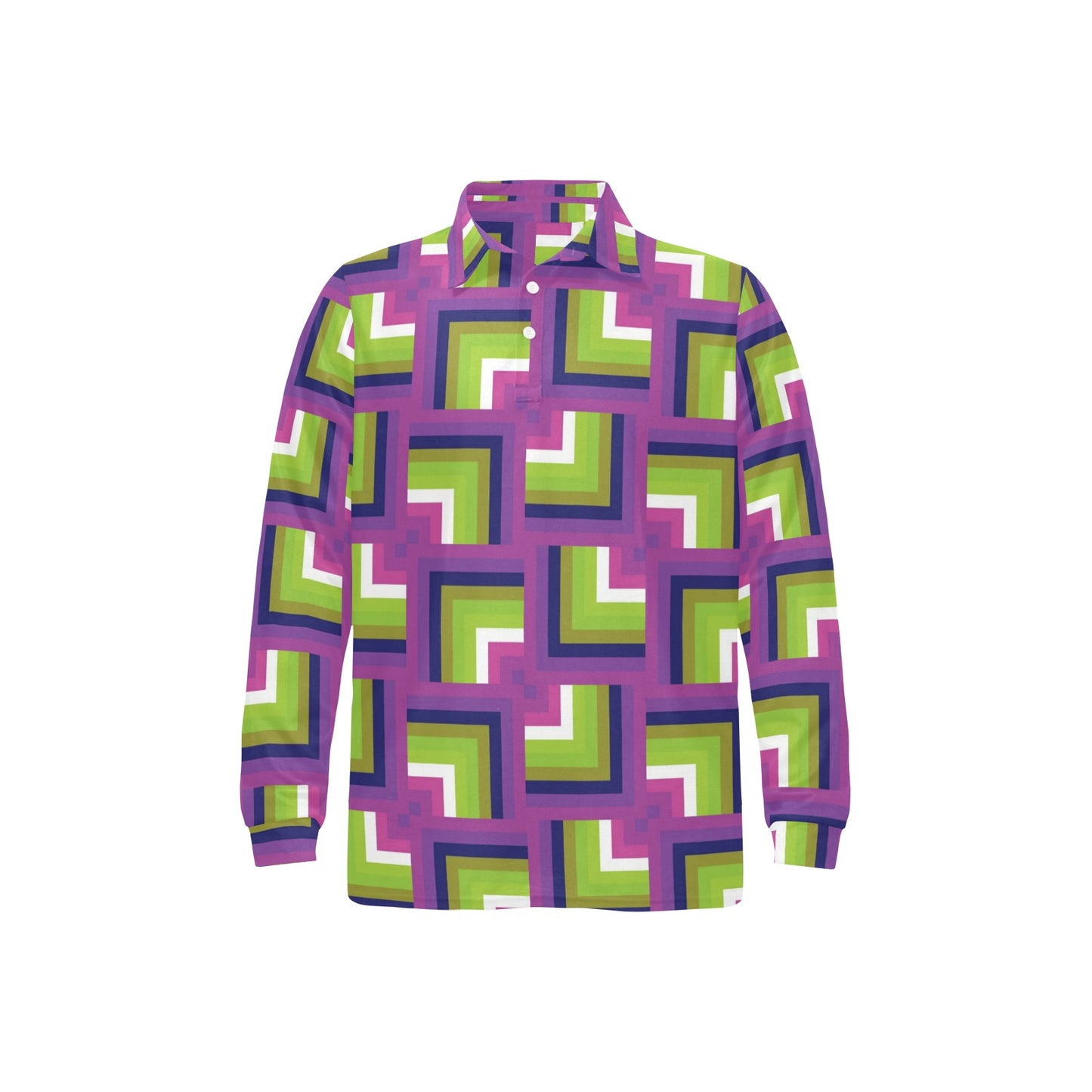 Optical illusion Pattern Print Design A05 Long Sleeve Polo Shirt For Men's