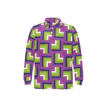 Optical illusion Pattern Print Design A05 Long Sleeve Polo Shirt For Men's