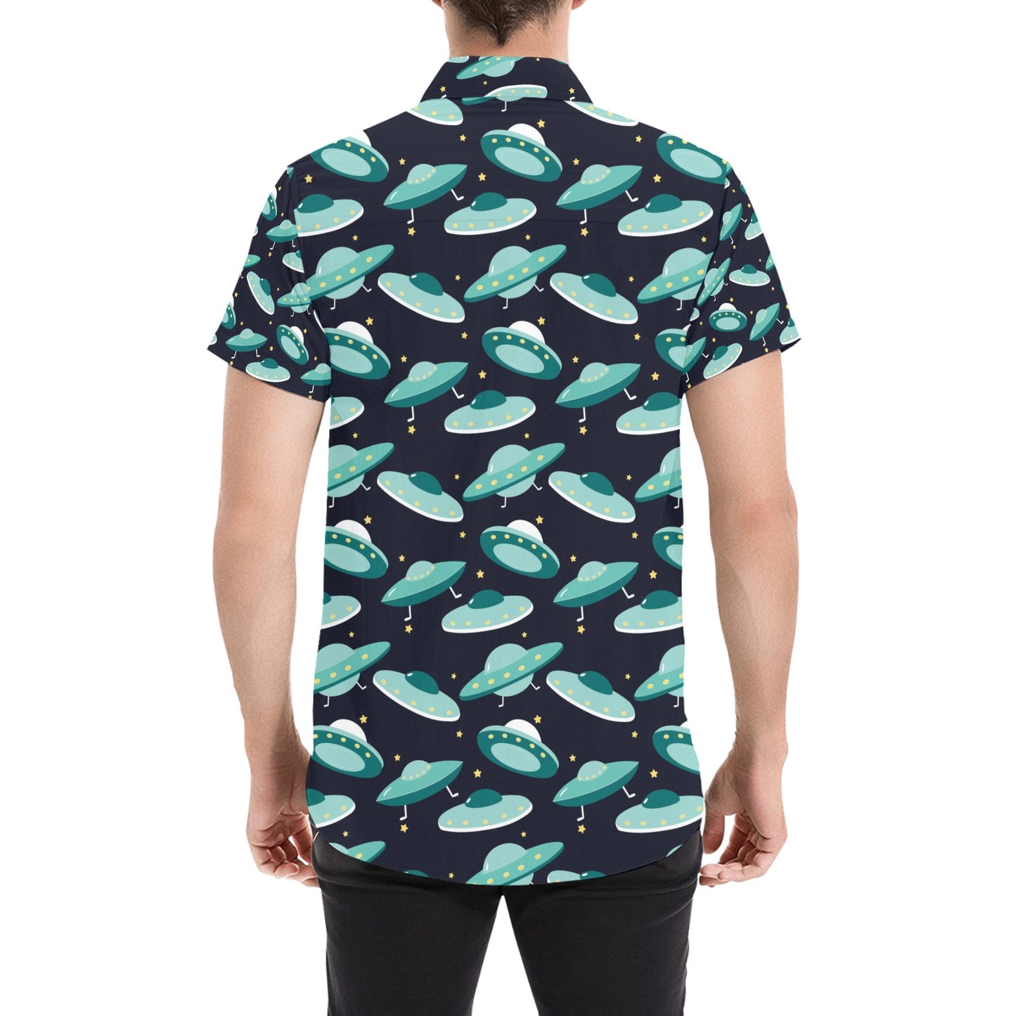 UFO Print Design LKS304 Men Short Sleeve Button Up Shirt