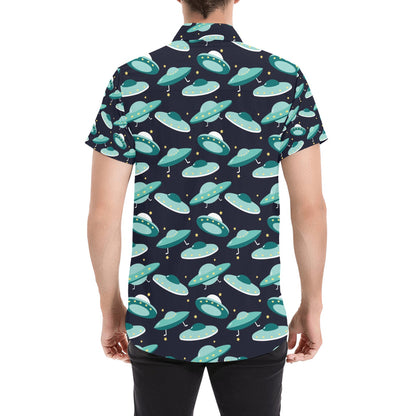 UFO Print Design LKS304 Men Short Sleeve Button Up Shirt