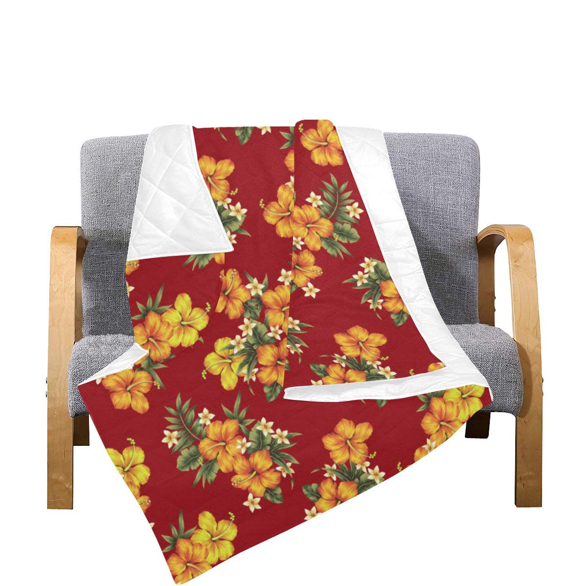 Orange Hibiscus Pattern Print Design HB026 Premium Quilt