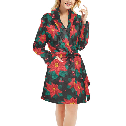 Poinsettia Pattern Print Design POT07 Women's Fleece Robe
