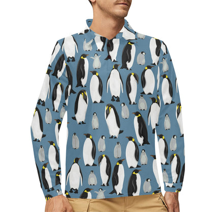Penguin Pattern Print Design A03 Long Sleeve Polo Shirt For Men's