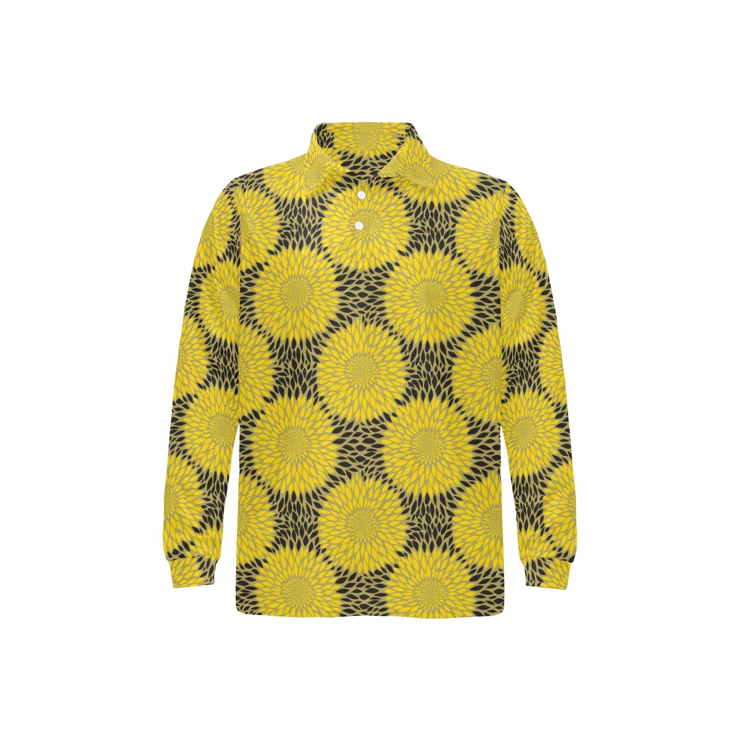 Sunflower Pattern Print Design SF06 Long Sleeve Polo Shirt For Men's